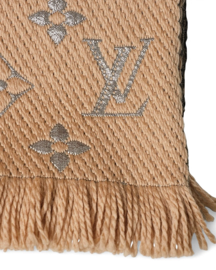 Louis Vuitton Beige Lurex Wool Monogram Scarf