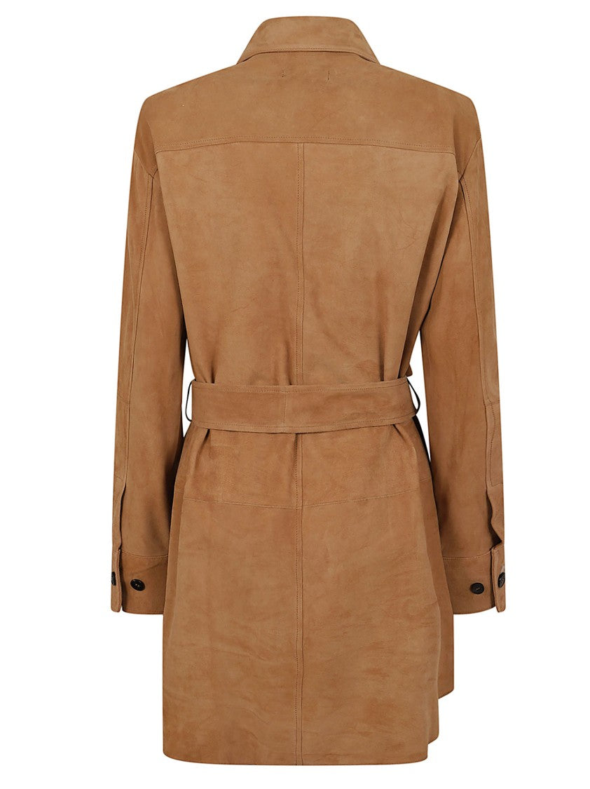 Antonelli Firenze Belted Utility-Inspired Shirt Jacket In Premium Camel Suede