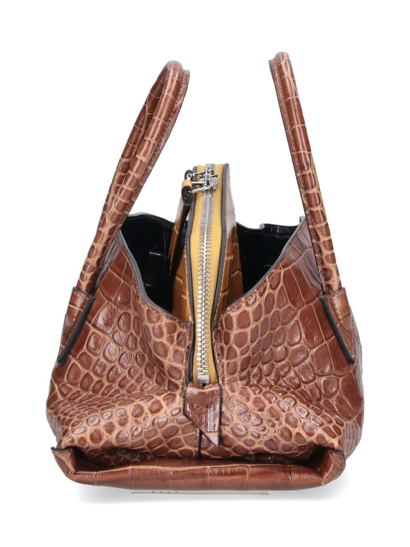 The Attico Structured Handbag With Glossy Crocodile-Embossed Texture