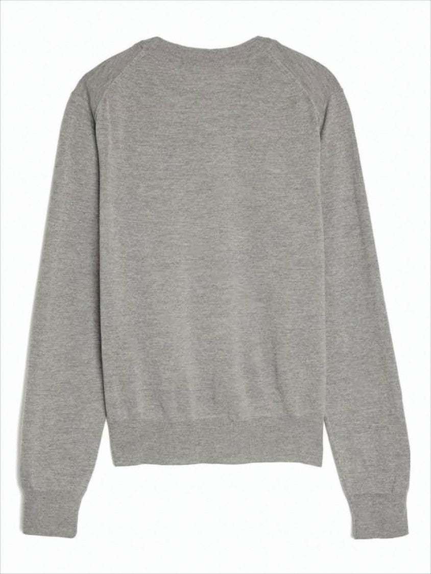Maison Kitsuné Heather Grey Wool Sweater With Embroidered Fox Emblem