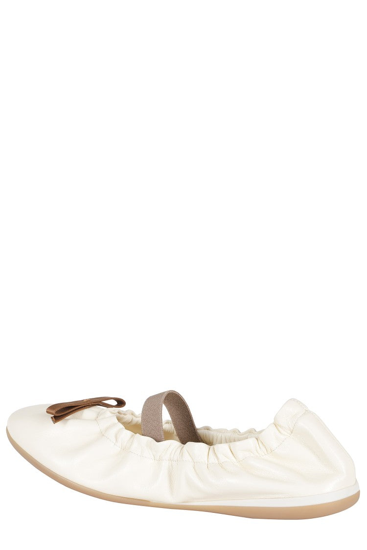 3Juin White Naomi 005 Miloki Bow Elastic-Band Leather Flats