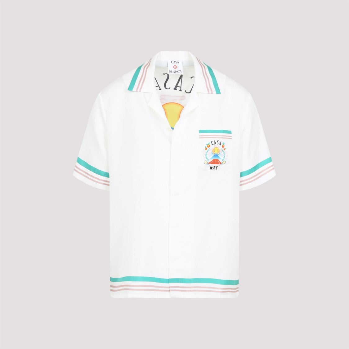Casablanca White Silk Cuban Collar Shirt