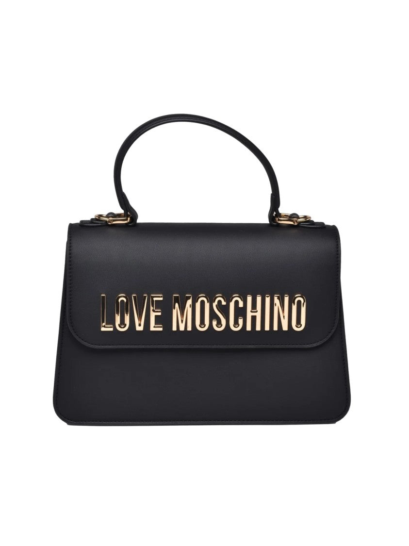 Love Moschino Black Polyurethane Gold-Detail Handbag