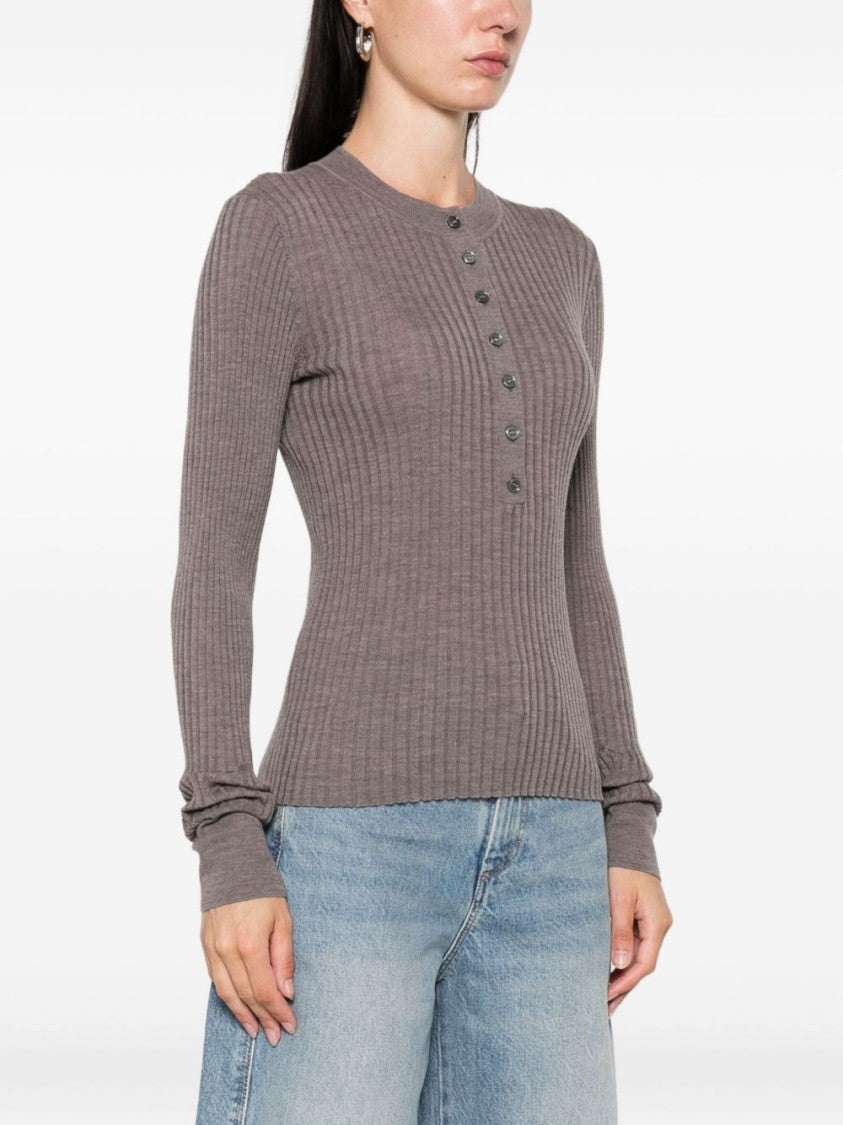 Soeur Fitted Ribbed Knit Sweater With Button Detailing