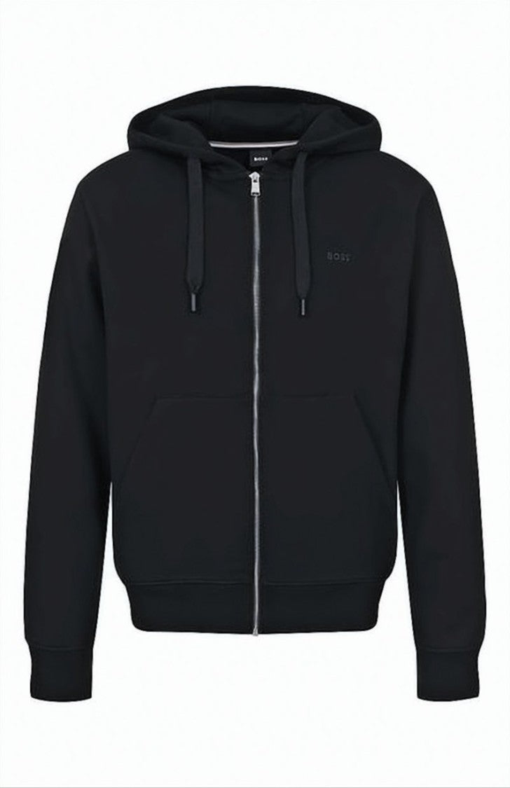 Hugo Boss Zip-Up Black Hoodie With Drawstring And Kangaroo Pocket