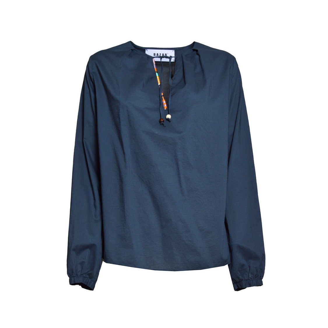 Bazar Deluxe Blue Cotton Blouse With Ethnic Profile