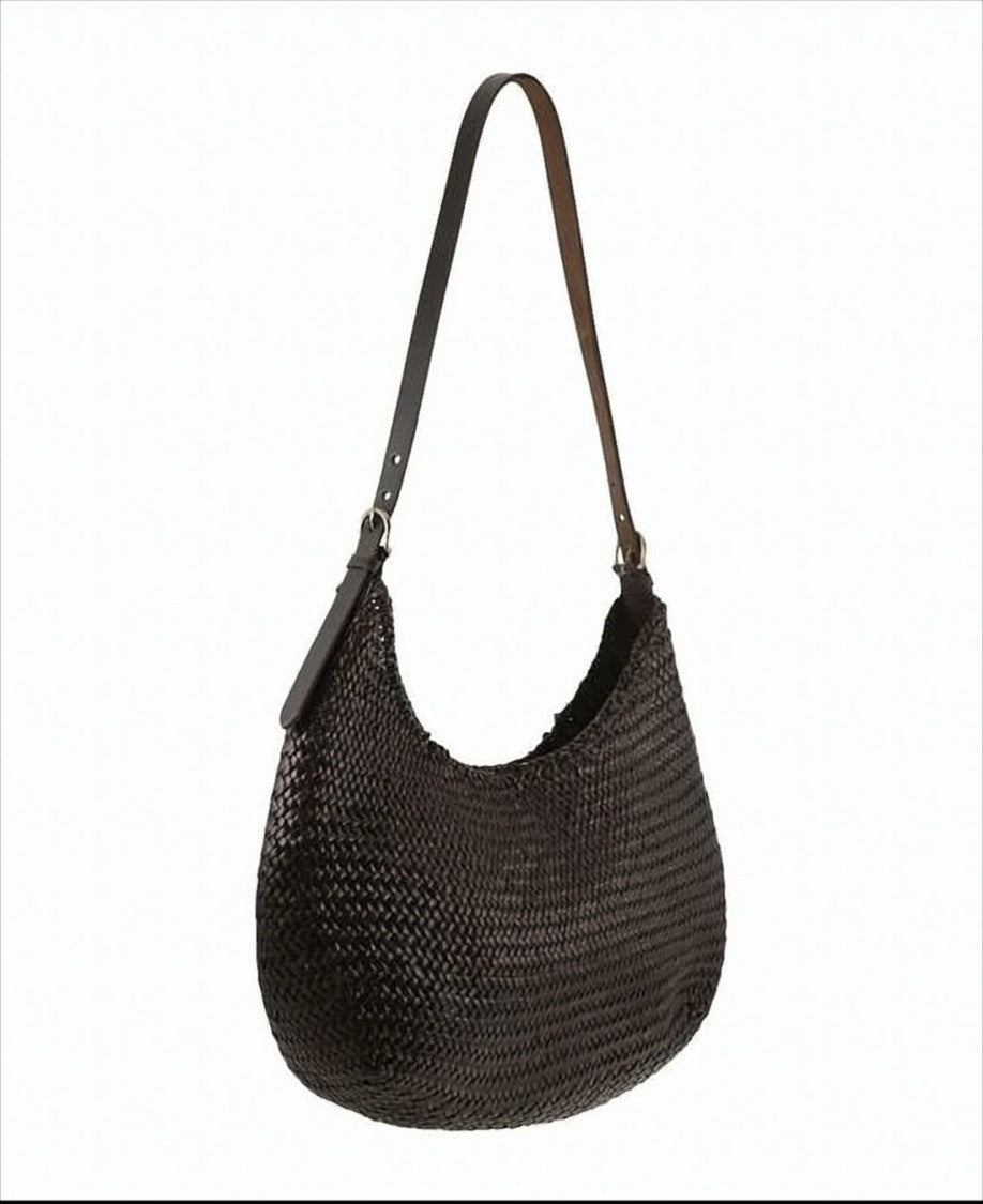 Dragon Diffusion Crescent-Shaped Woven Buffalo Leather Shoulder Bag