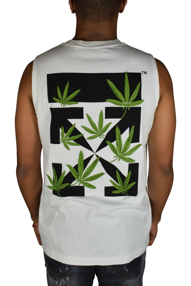 Off-White White Sleeveless Tank Top With Multicolor Embroidery