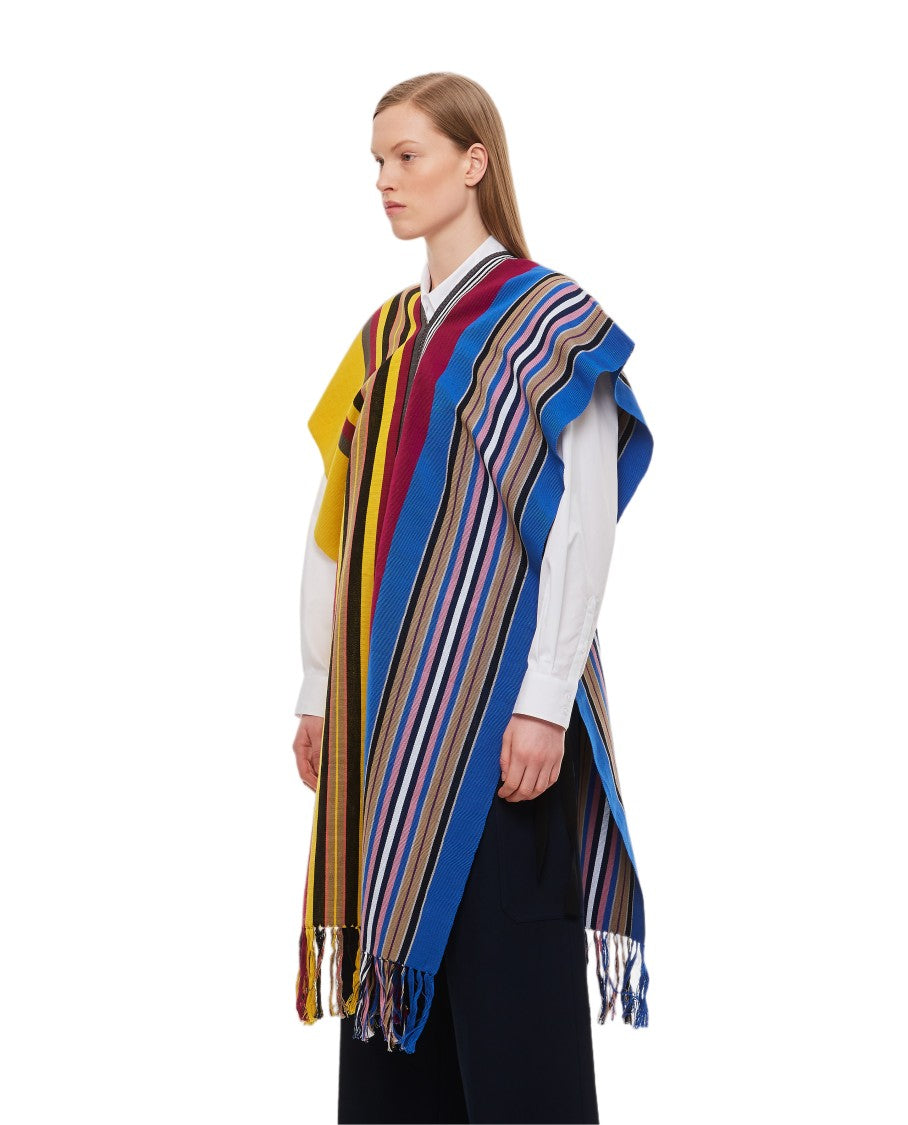 Colville Oversized Striped Cotton Poncho With Fringed Hem