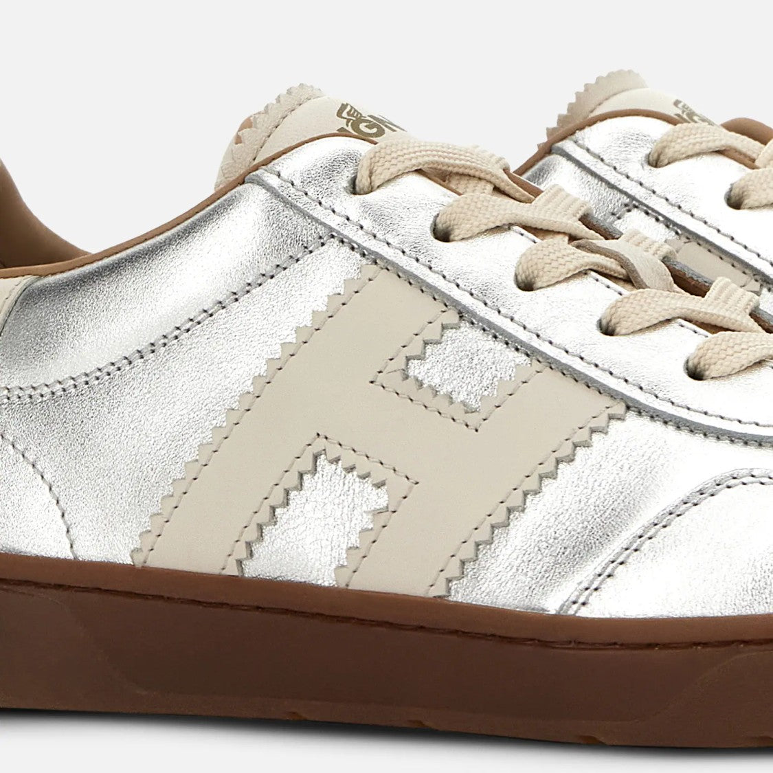 Hogan Contemporary Lace-Up Sneakers With Metallic Silver Finish
