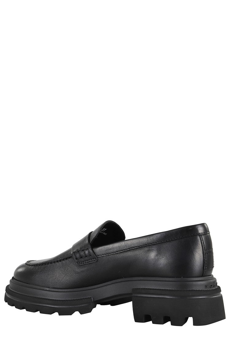 Hogan Refined Black Leather Moccasin With Soft Insole And Eva Sole
