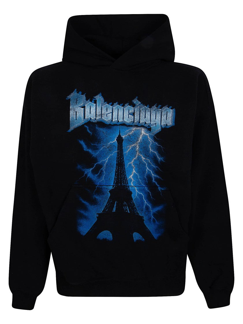 Balenciaga Front-Graphic Pile-Finish Hoodie With Kangaroo Pocket
