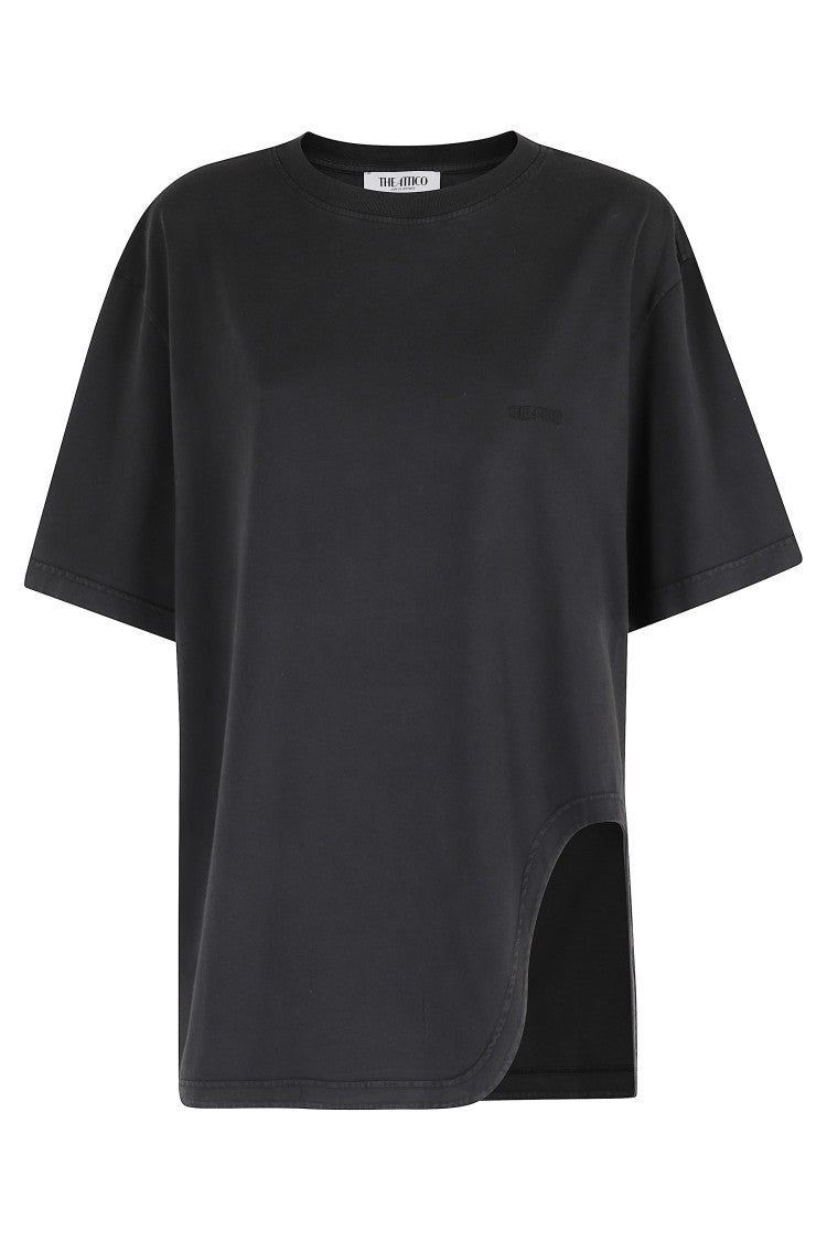 The Attico Black Washed Side-Slit Embroidered Cotton T-Shirt