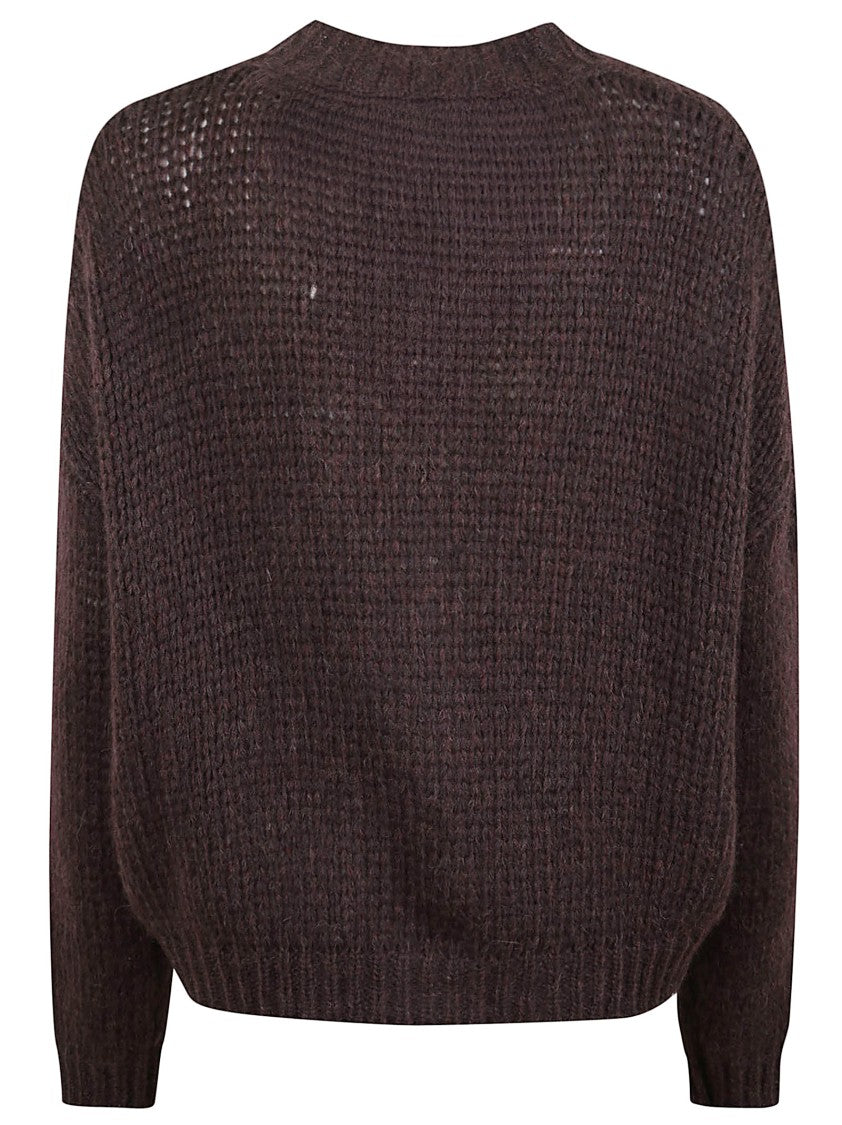 Roberto Collina Boxy Fit Brown Alpaca Wool Cardigan With Ribbed Details