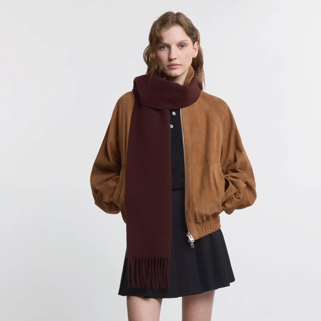 Hogan Fringed Burgundy Scarf With Virgin Wool