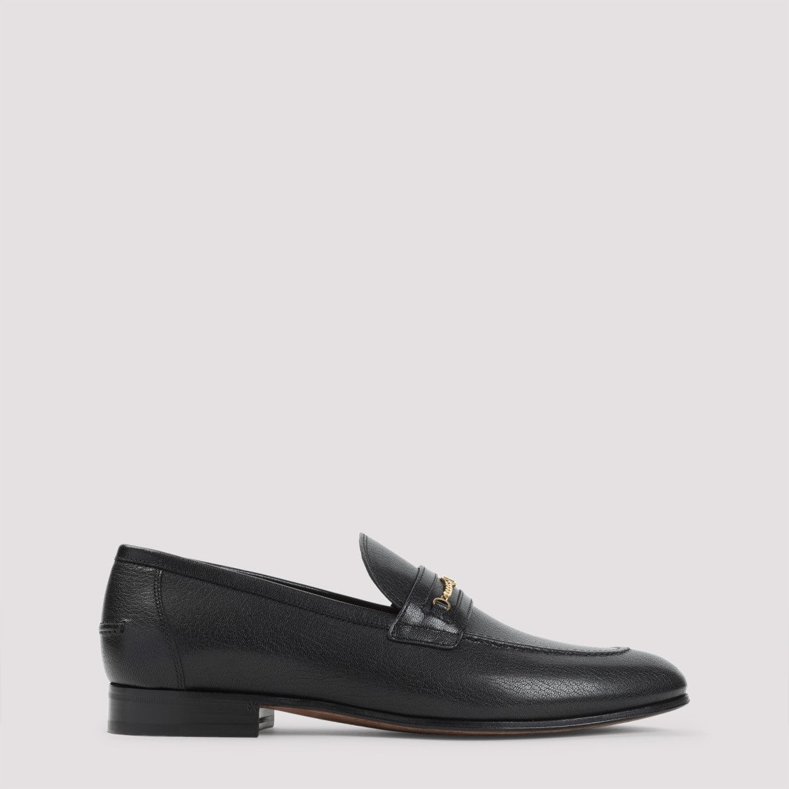 Valentino Garavani Black Grained Leather V Logo Signature Loafer