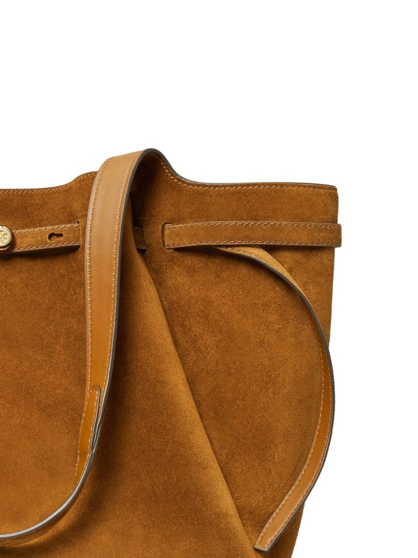 Tory Burch Structured Suede Tote Bag With Drawstring Details