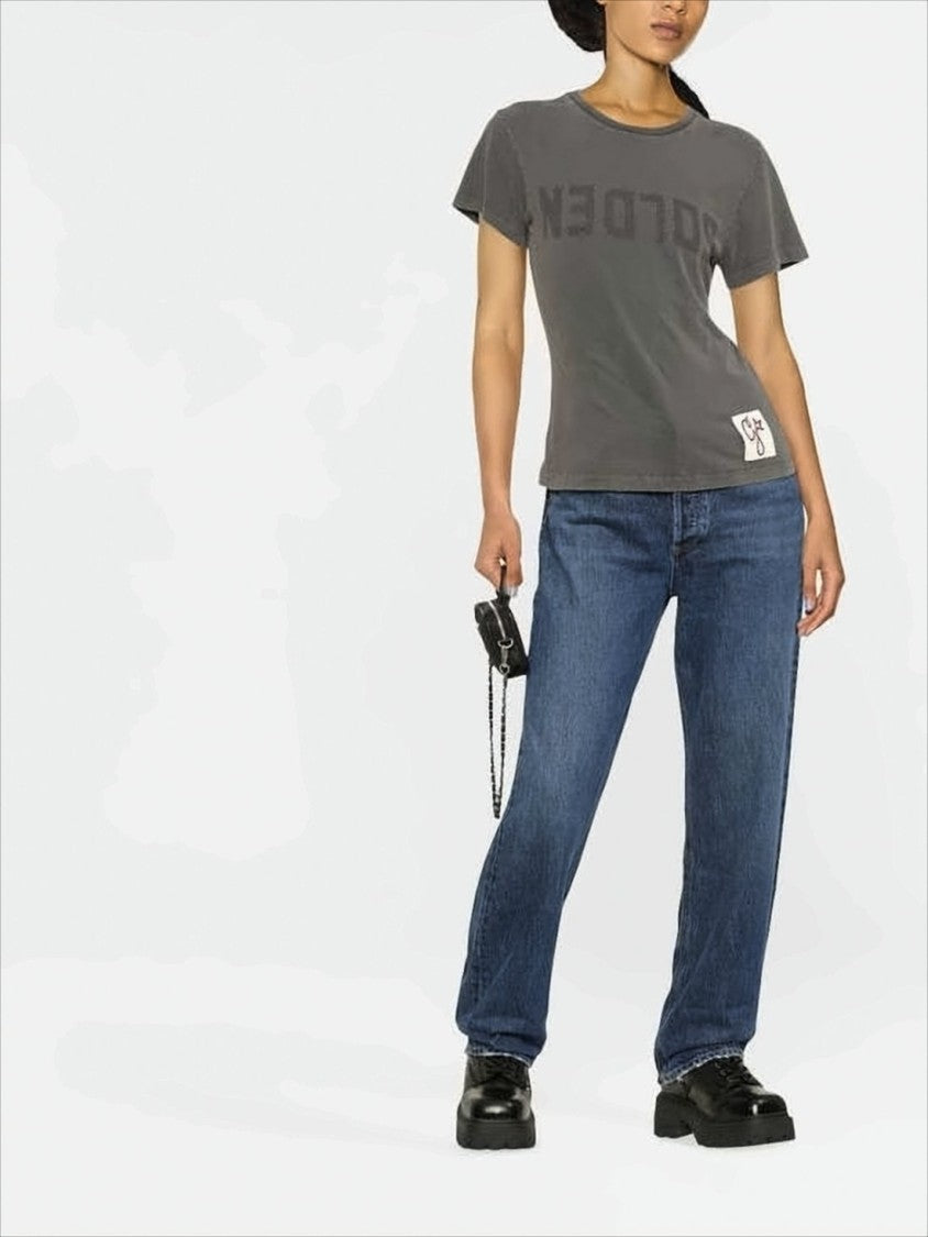 Golden Goose Distressed Charcoal Grey Short-Sleeved T-Shirt With Star Patch