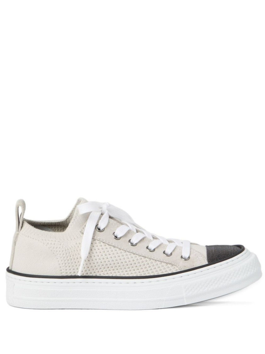 Brunello Cucinelli Lace-Up Sneakers With Breathable Mesh And Contrasting Toe Cap