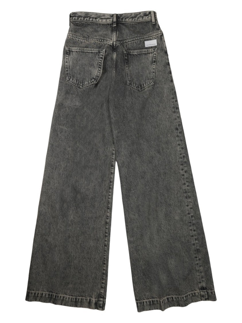 Nine In The Morning Washed Black High-Waisted Cotton Wide-Leg Pants