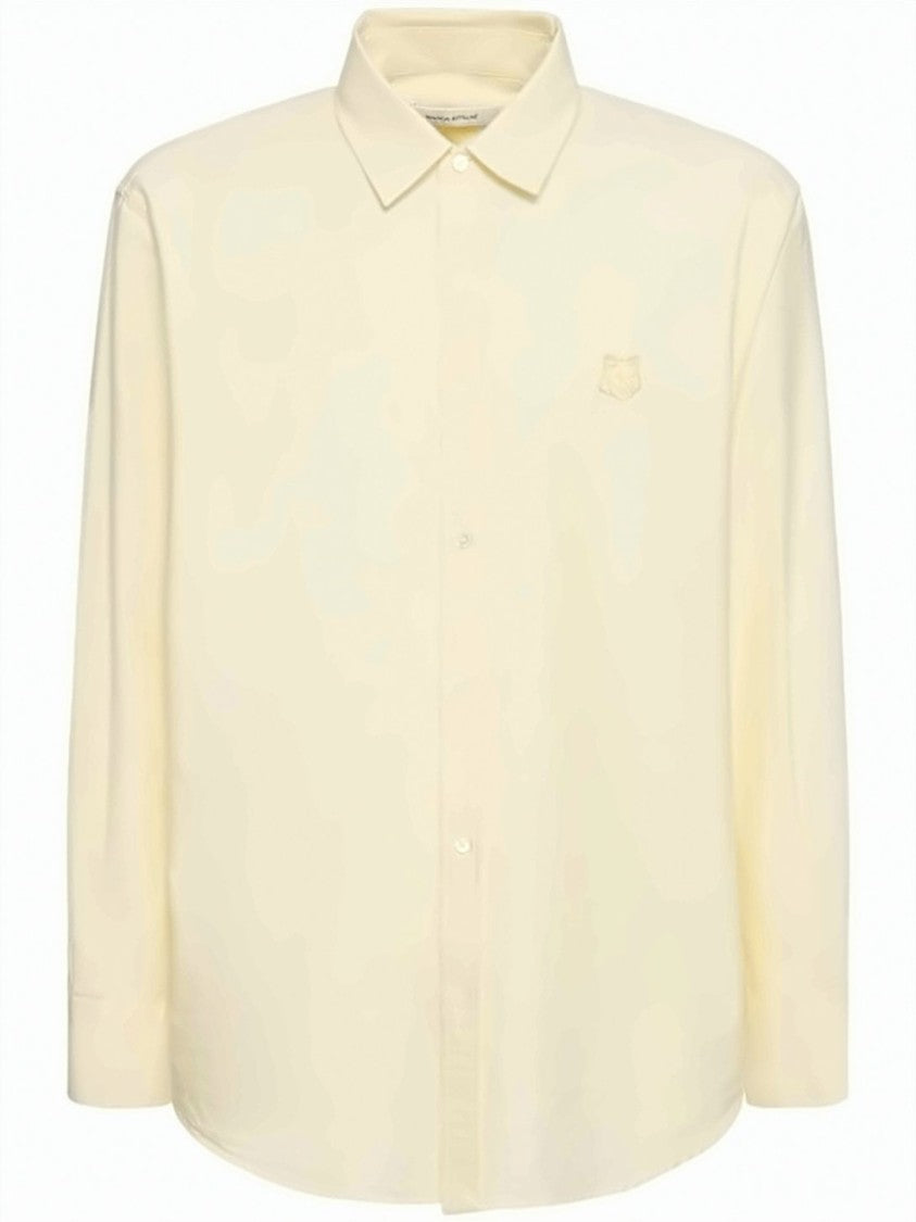 Maison Kitsuné Long-Sleeve Cotton Shirt With Classic Collar And Embroidered Detail