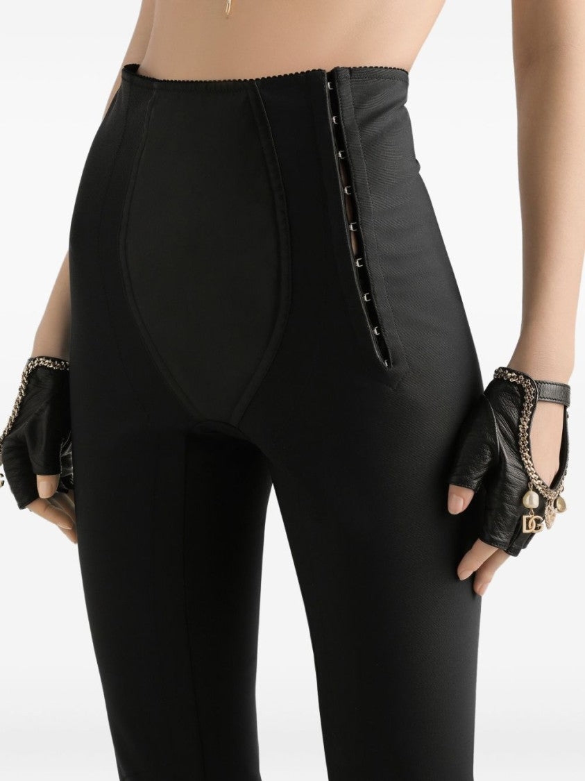 Dolce & Gabbana High-Waisted Black Satin Leggings With Scalloped Detail