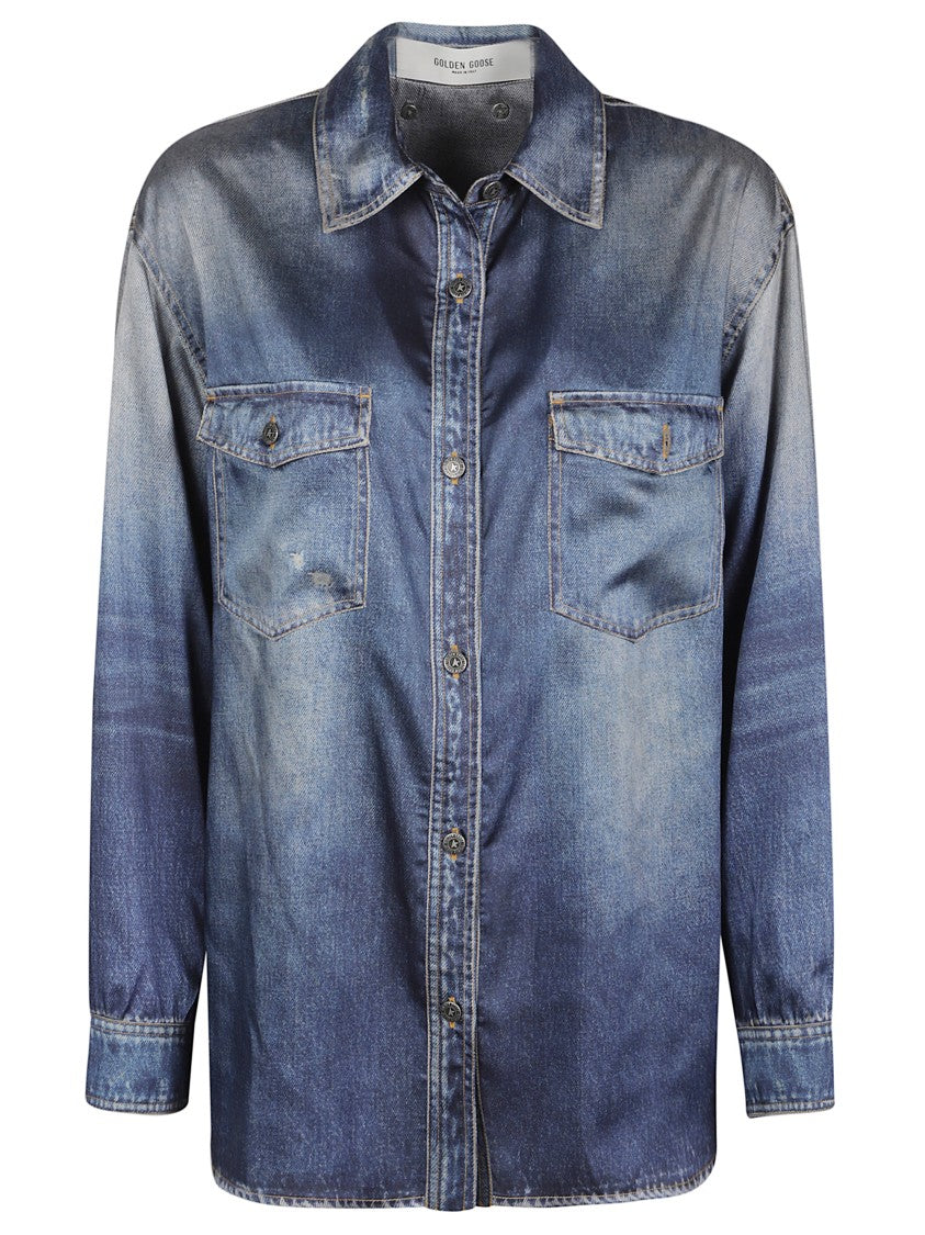 Golden Goose Blue Distressed Detail Oversized Shirt