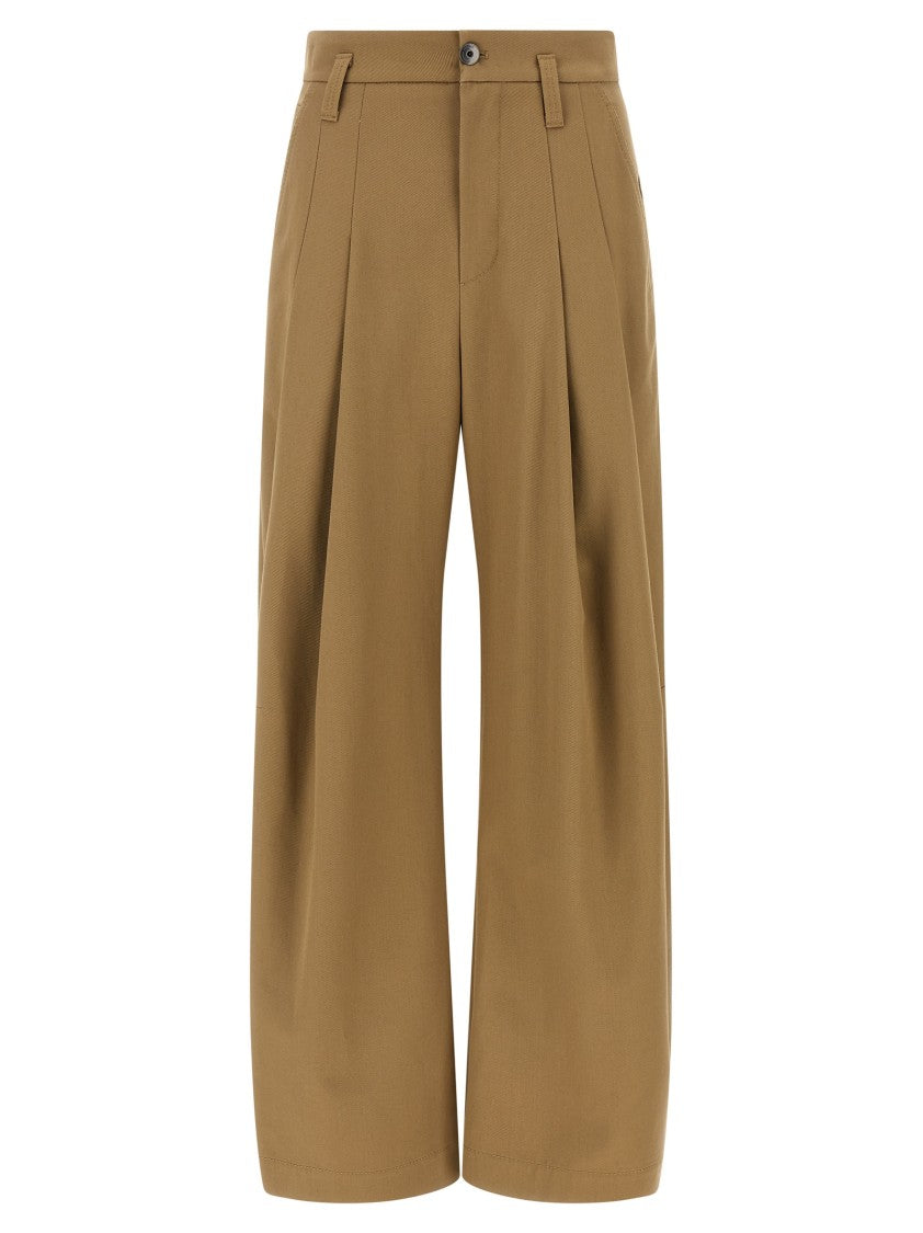 Brunello Cucinelli Wide-Leg Cotton Gabardine Pleat Pants