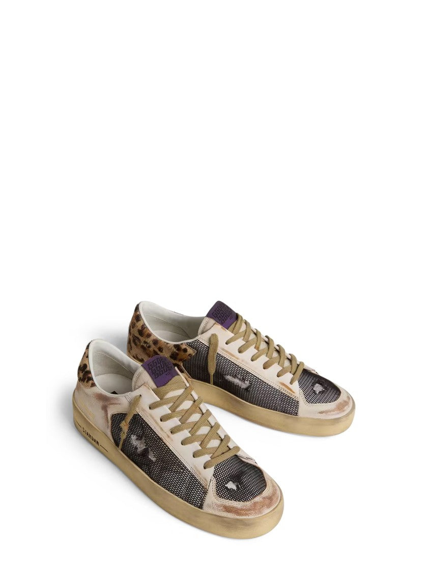 Golden Goose Distressed Low-Top Sneakers With Leopard Printed Heel