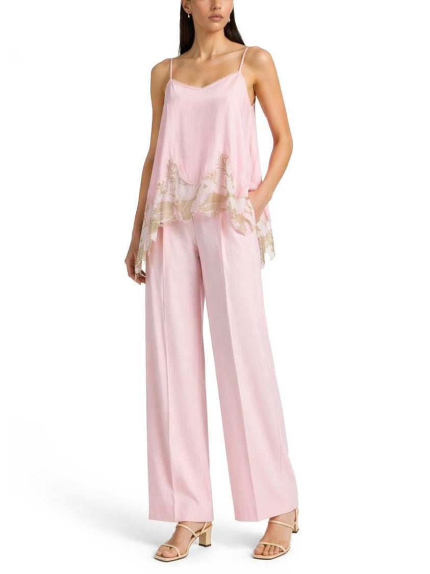 Fabiana Filippi Pastel Lace Hem Acetate Silk Top