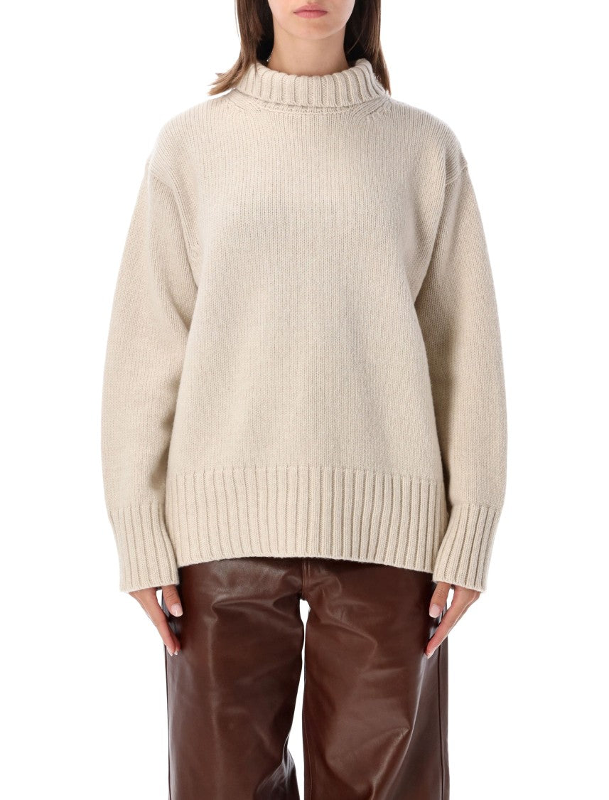 Róhe Wool-Cashmere Knit Sweater With Ribbed High Neck