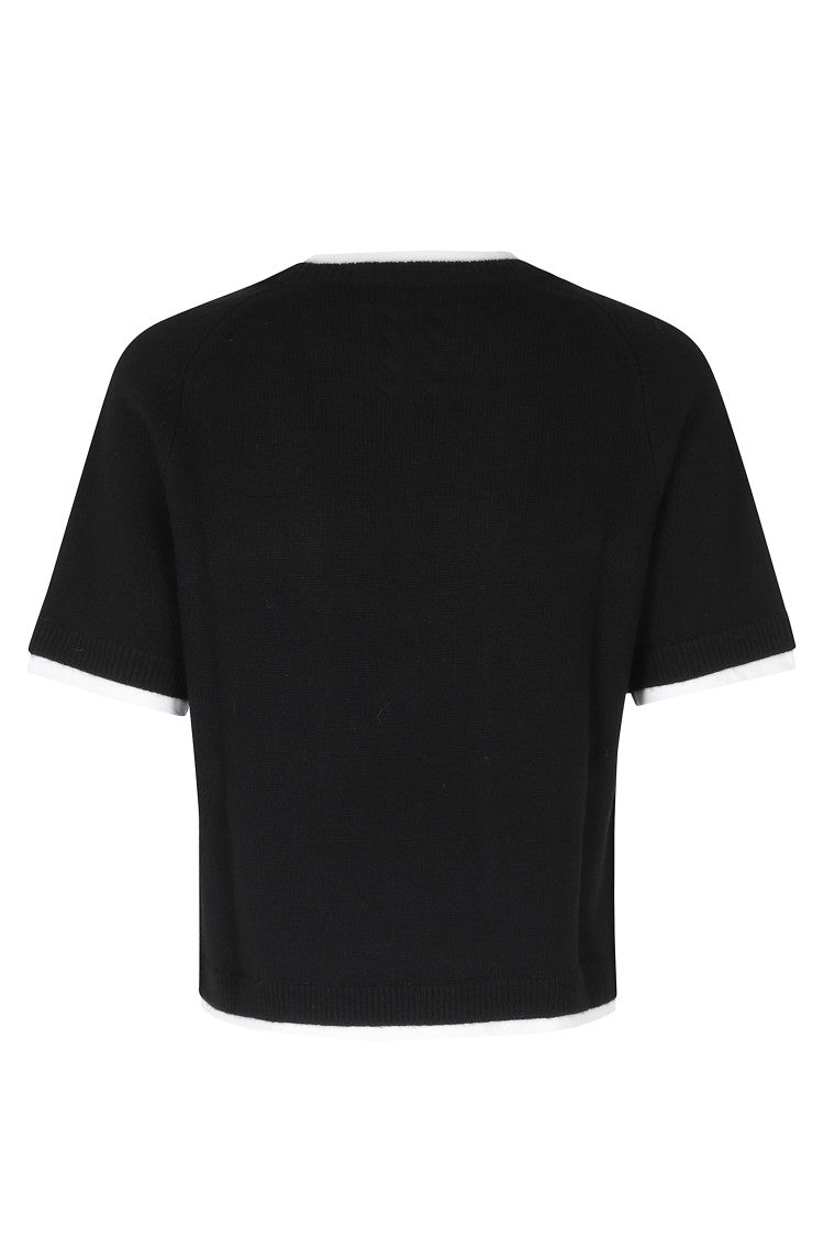 Semi Couture Black Aida Short-Sleeved Wool-Cashmere Sweater