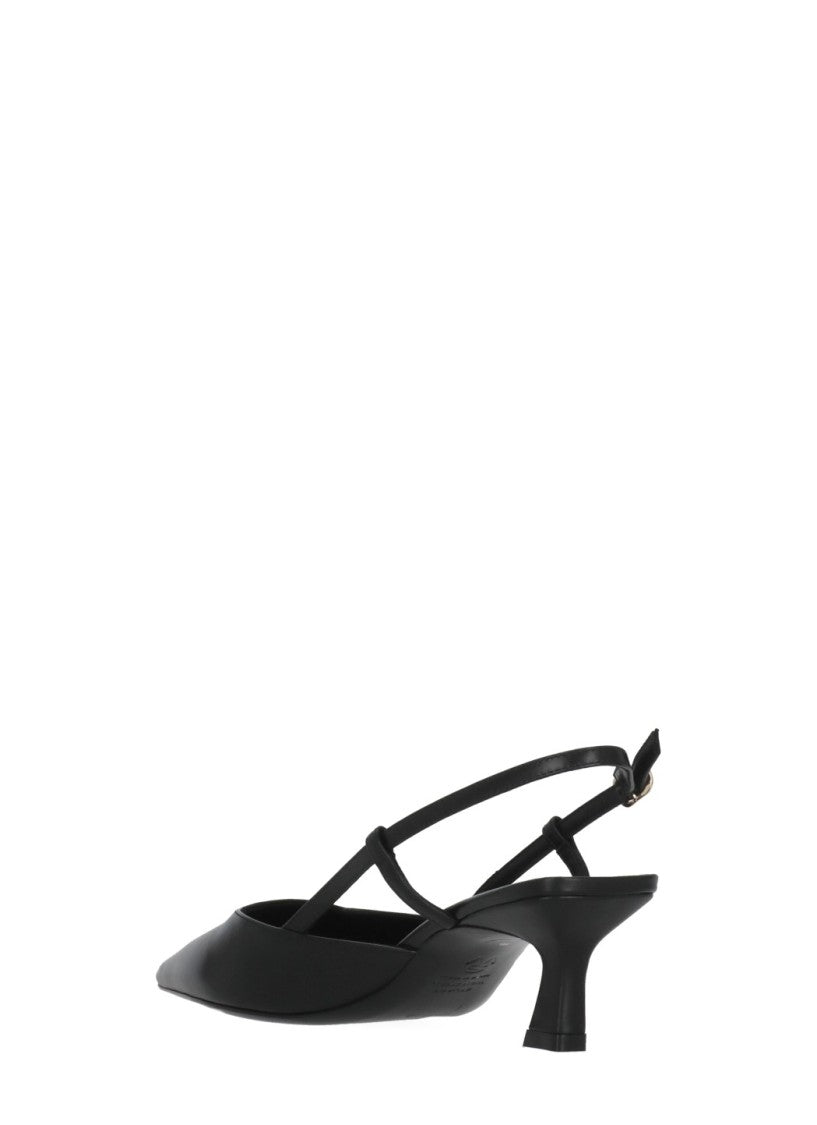 Stuart Weitzman Black Vinnie 50 Polished Leather Slingback