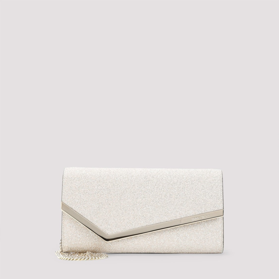 Jimmy Choo Glitter-Accented Leather Clutch With Chain Strap