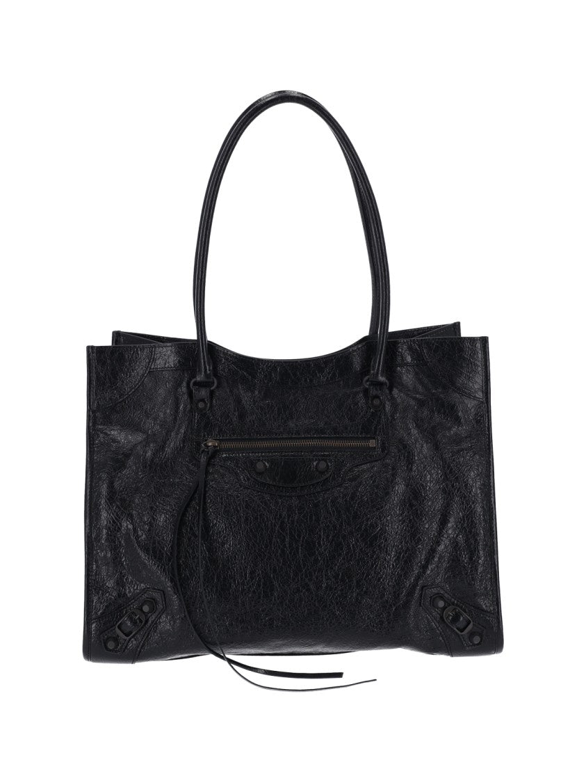 Balenciaga Black Le City Crinkle Leather Tote Bag