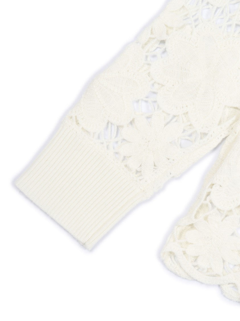 Kangra Cashmere All-Over Floral Crochet Knit Sweater