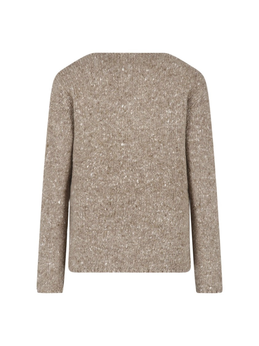 Auralee Light Brown Speckled Crewneck Wool Sweater
