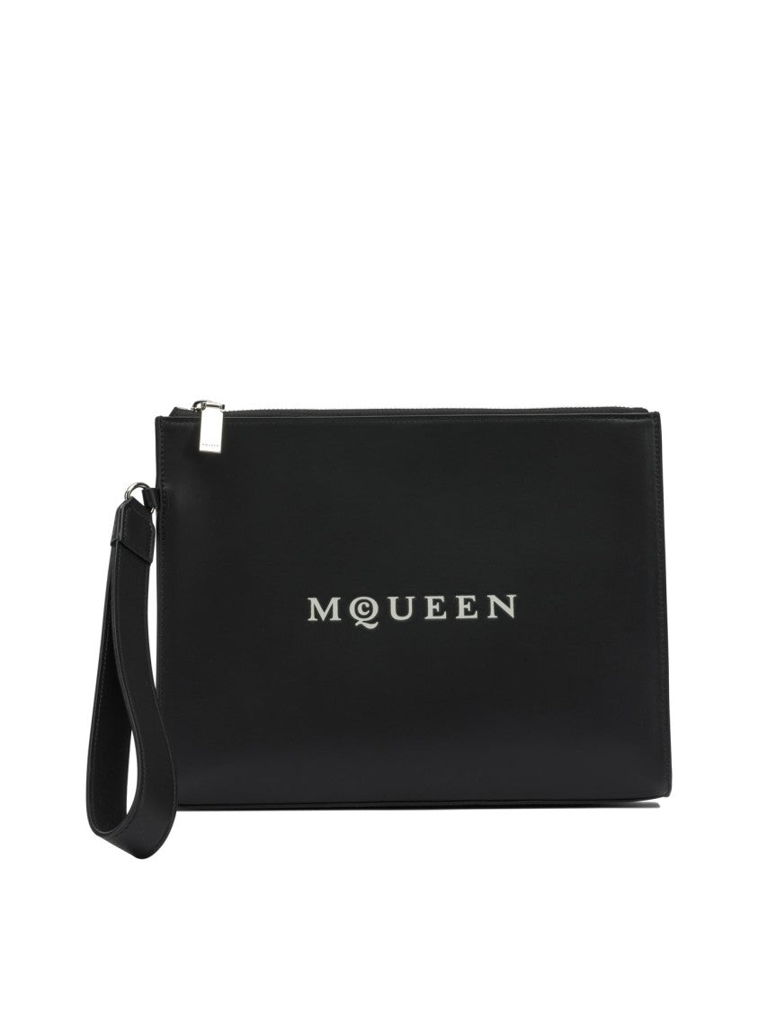 Alexander Mcqueen Rectangular Leather Pouch With Metallic Logo Detail