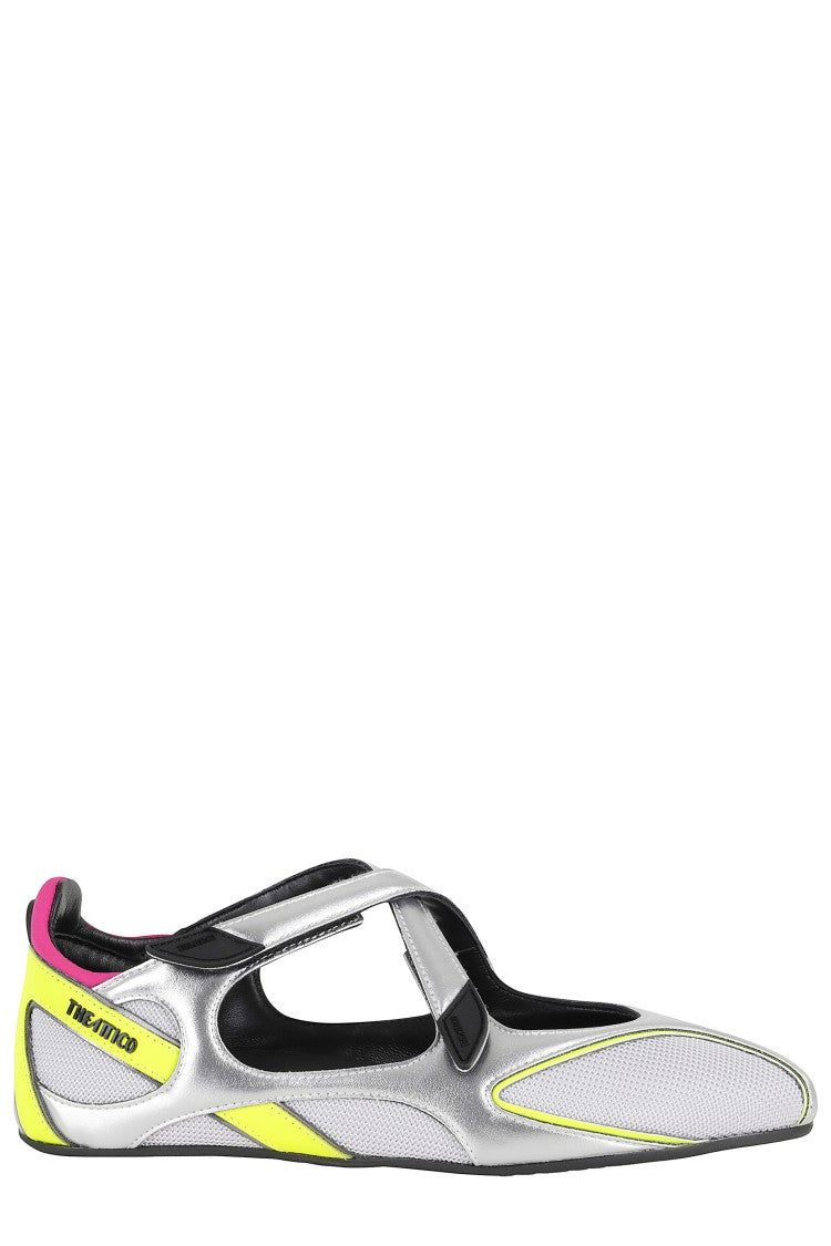 The Attico Silver Floor01 Double-Crossed Ankle-Straps Polyurethane Flats