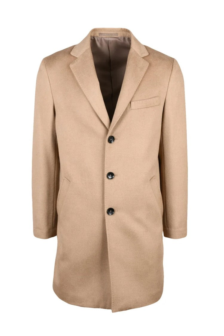 Premier Homme Mid-Length Beige Coat With Tailored Fit