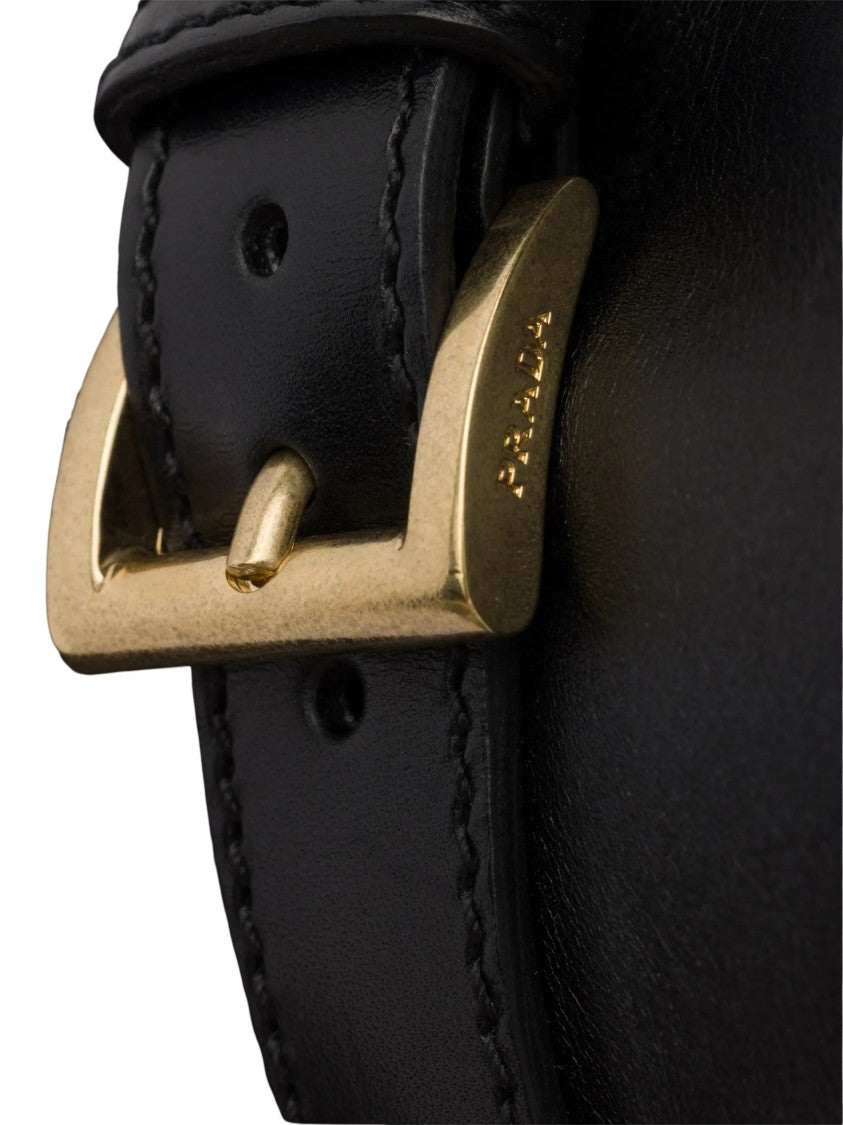 Prada Decorative Strap Gold Buckle Leather Boots