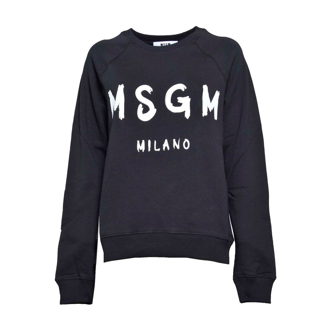 Msgm Black Cotton Crewneck Sweatshirt With Brush Logo Print