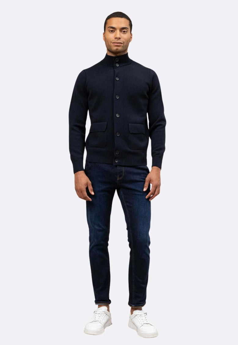 Filippo De Laurentiis Sophisticated Navy Wool Cardigan With Tailored Fit