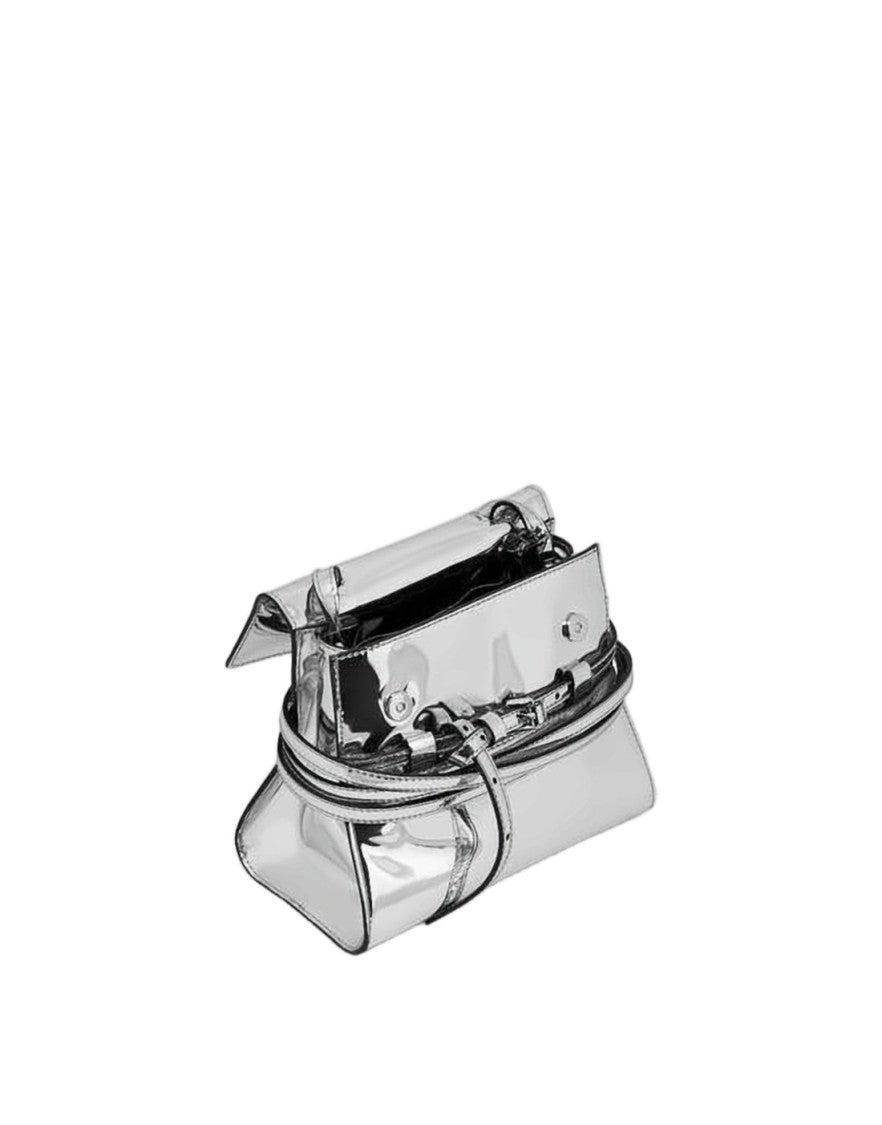 Moschino Reflective Silver Tote Bag With Structured Silhouette