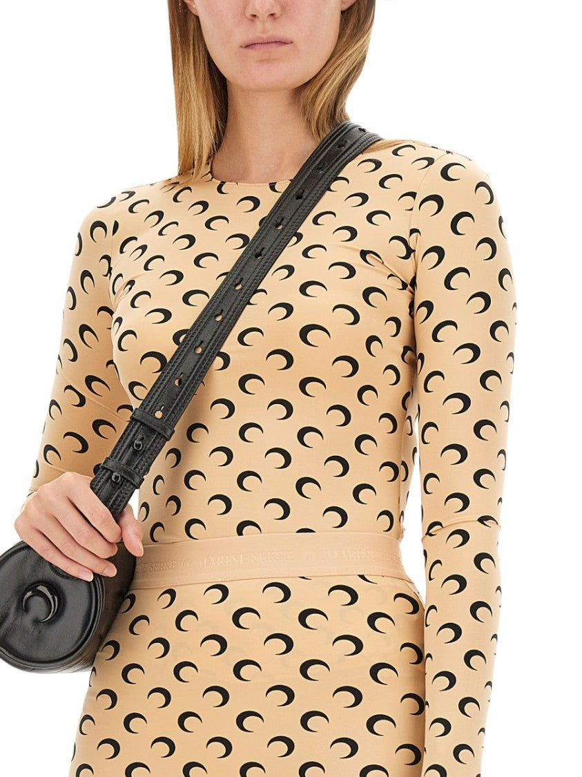 Marine Serre Fitted Long-Sleeve Top With Crescent Moon Pattern