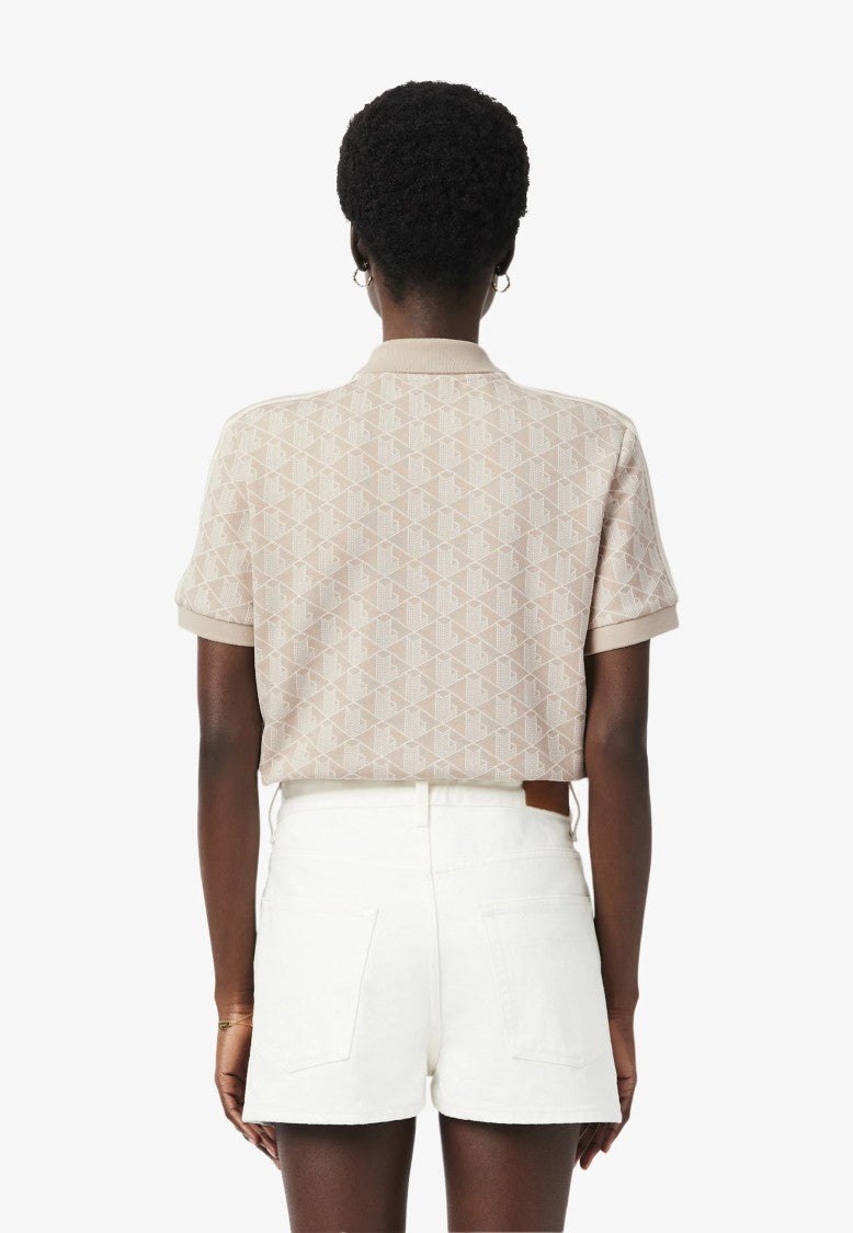 Lacoste Beige Monogram Jacquard Slim Polo