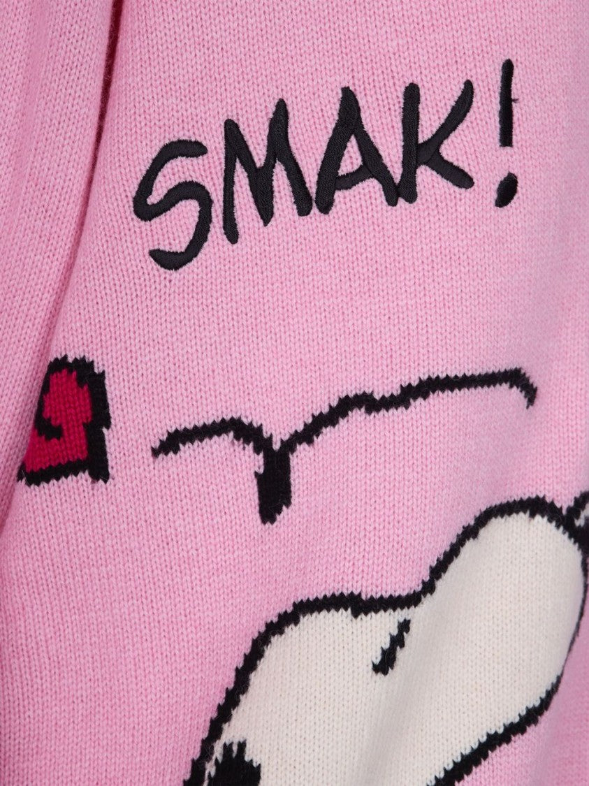 Mc2 Saint Barth Playful Cartoon Design Pink Cardigan With Button-Up Front