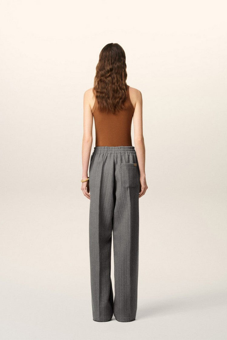 Ami Paris Grey Virgin Wool-Polyamide Blend Elastic-Waist Trousers