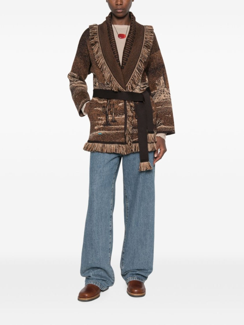 Alanui Multicolor Desert Landscape Shawl Collar Sweater