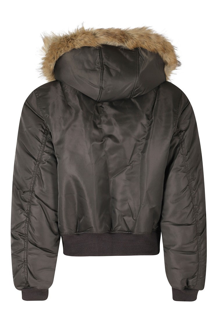 Low Classic Khaki Brown Panelled Hooded Faux Leather Bomber Jacket